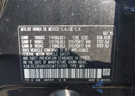 2016 Honda Hr-V Lx z USA, uszkodzony, nr VIN 3CZRU6H36GM724385